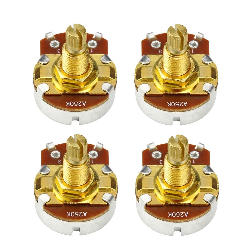 FLEOR 4pcs A250K Guitar Pots L18mm Shaft Audio Taper Volume Potentiometer,Golden Color - Image 1